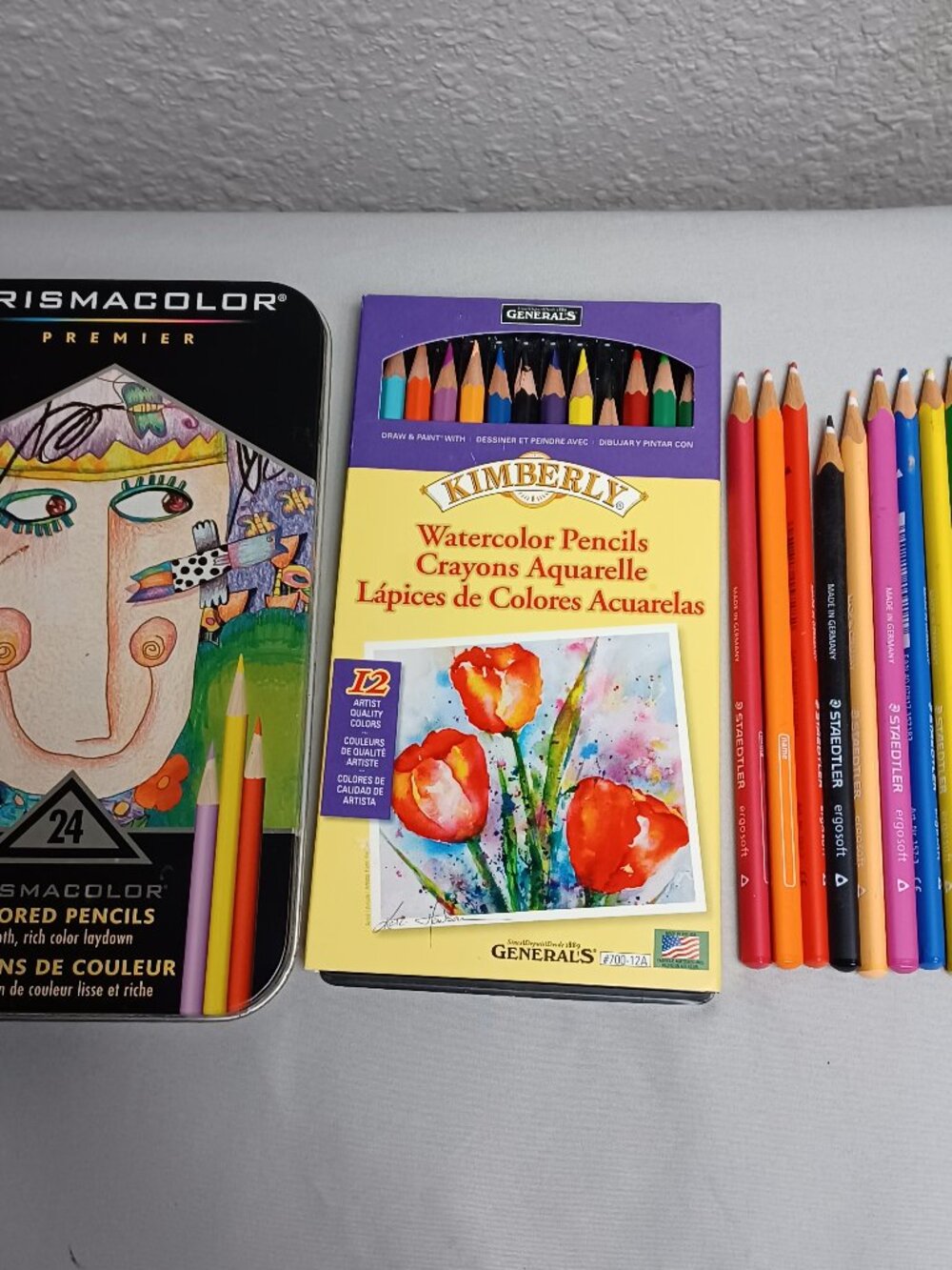 Color Pencils 3 Sets Prismacolor Premier, Kimberly Watercolor, Staedtler Ergo